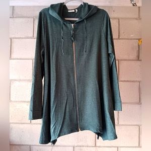 LOGO Lori Goldstein Hi-Low Zip Front Hoodie. Size L